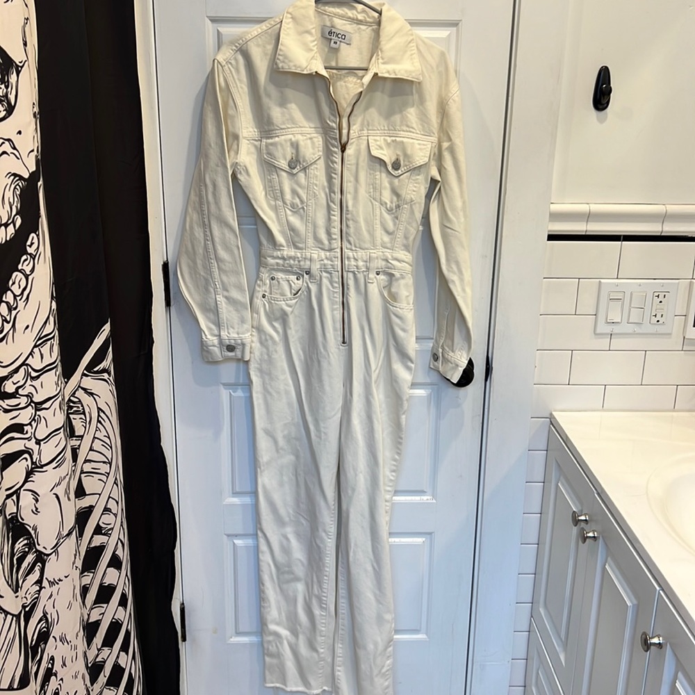 Ética cream denim long sleeve jumpsuit